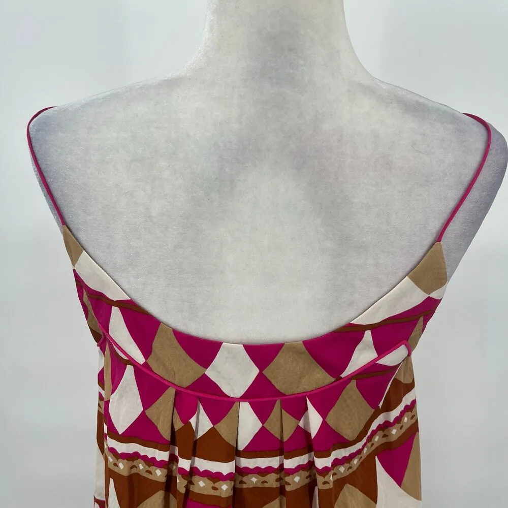 DVF 100% Silk Mini Dress Sz 6 Boho Retro Babydoll Y2K Festival Pockets Bold Art - Image 12