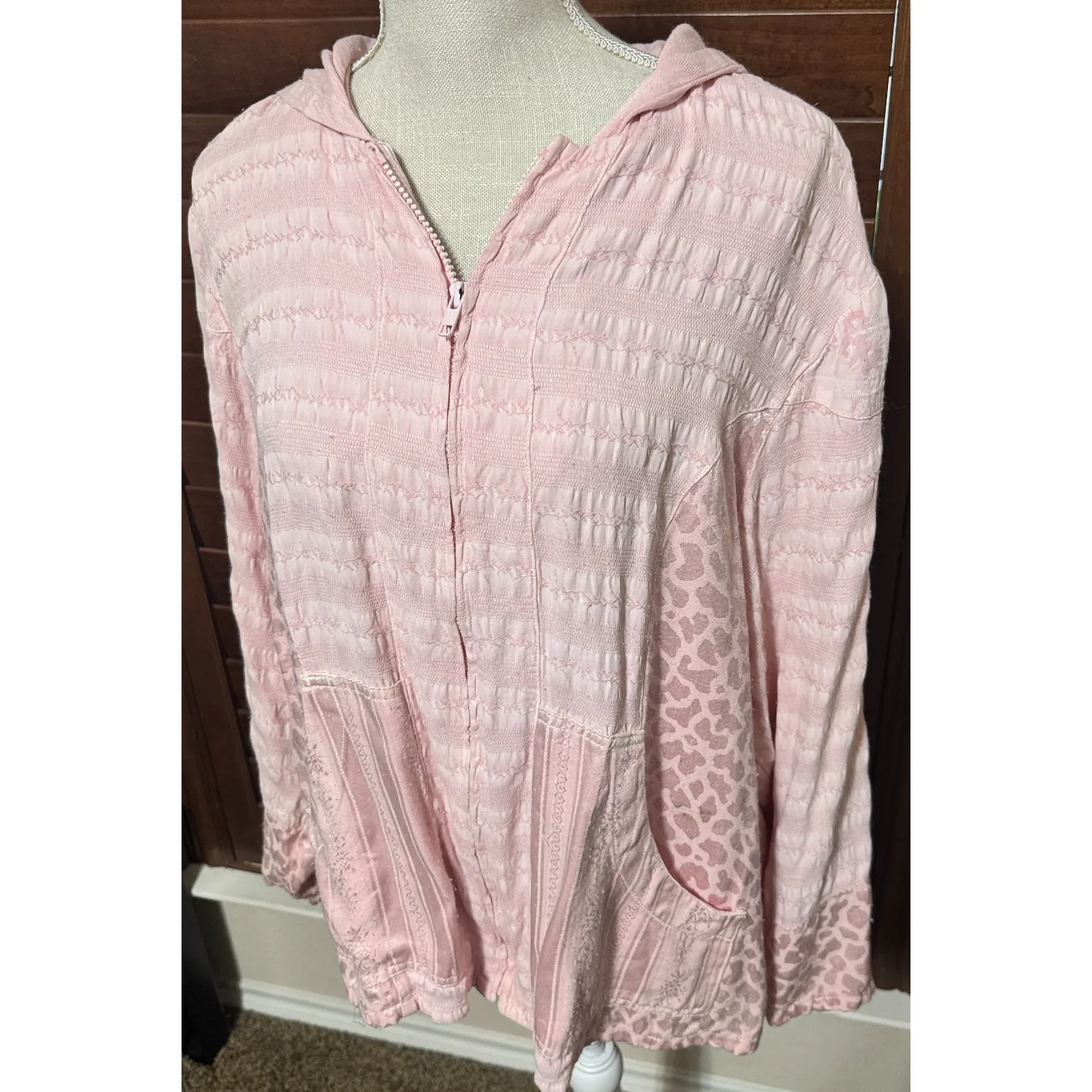 CITRON Santa Monica Hoodie Jacket Lightweight Pink full zip sz L USA textured Size L - Image 2