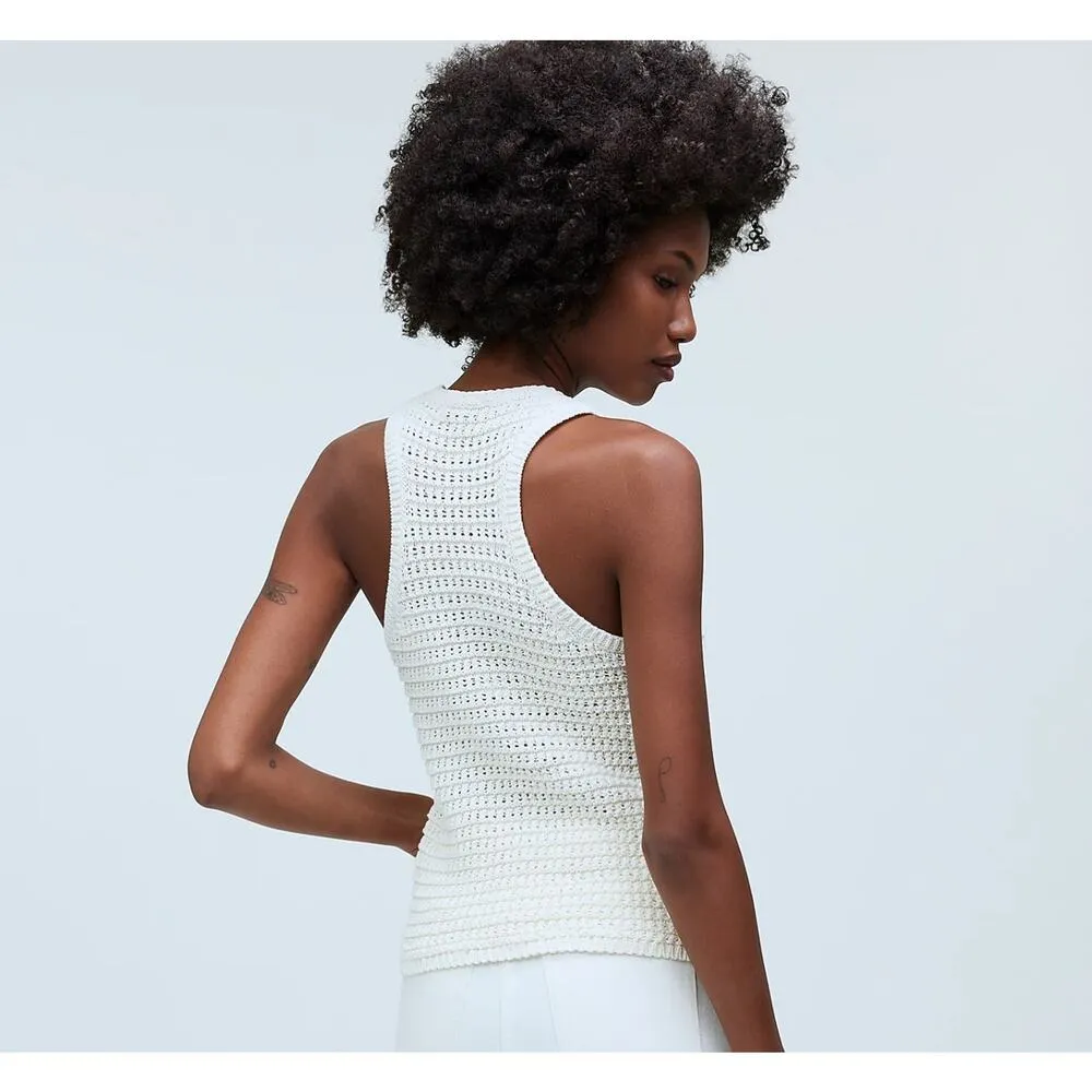 NWT Madewell Crochet-Knit Crewneck Sweater Tank In Bright Ivory Size Medium - Image 2