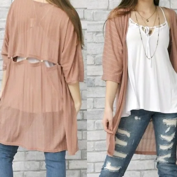 Lightweight Knit Open Cardigan‎ Pink - Image 4