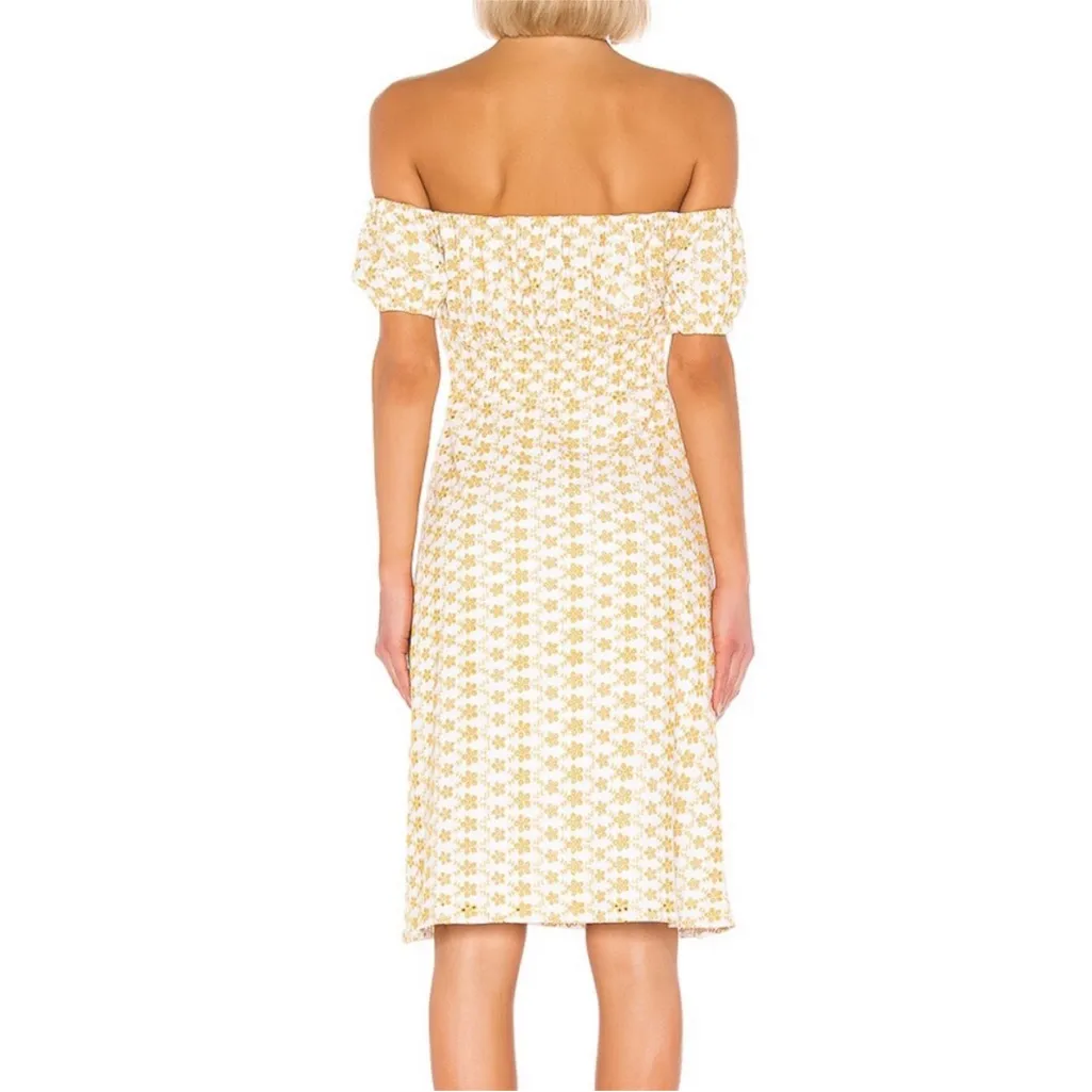 LPA Revolve Yellow and White Off Shoulder Women’s Sun midi Dress Size Large - Image 3