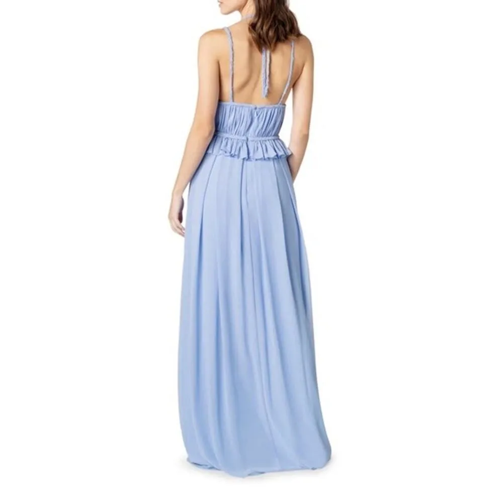 Dress the Population Athena Braided Blue Plunge V-Neck Halter Gown S NWT - Image 2