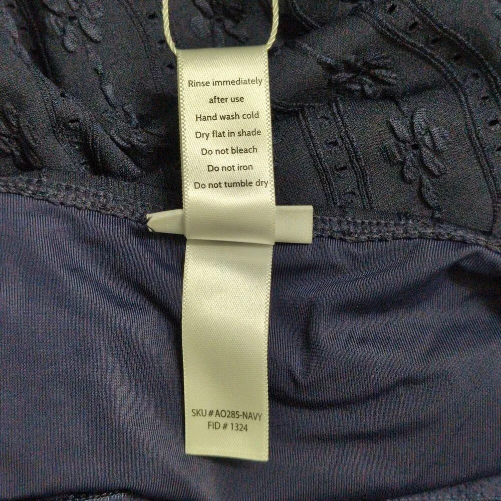 Andie Amalfi One Piece Navy Blue Eyelet Scoop Neck Adjustable Straps Swim L New - Image 6