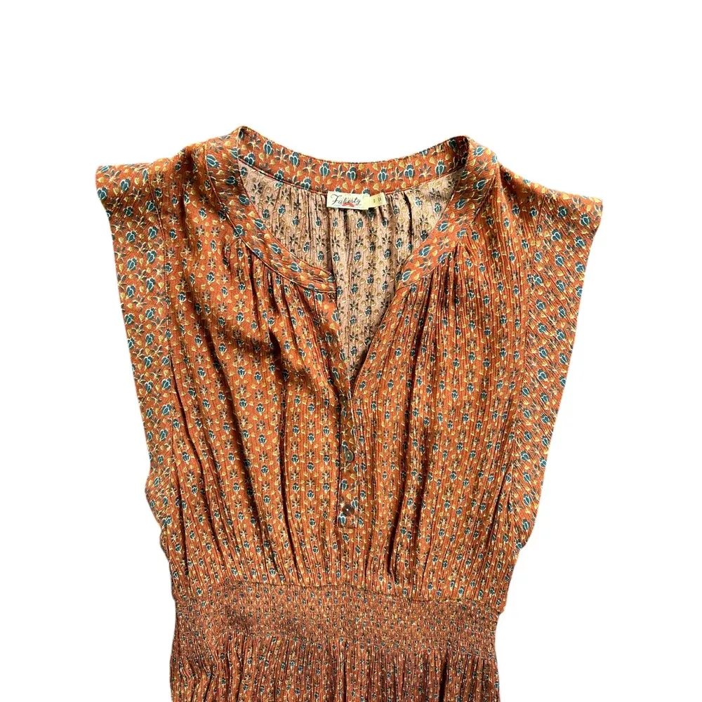 Faherty Woodstock Print Midi Dress in Chestnut Blossom Small V Neck Button Front - Image 6