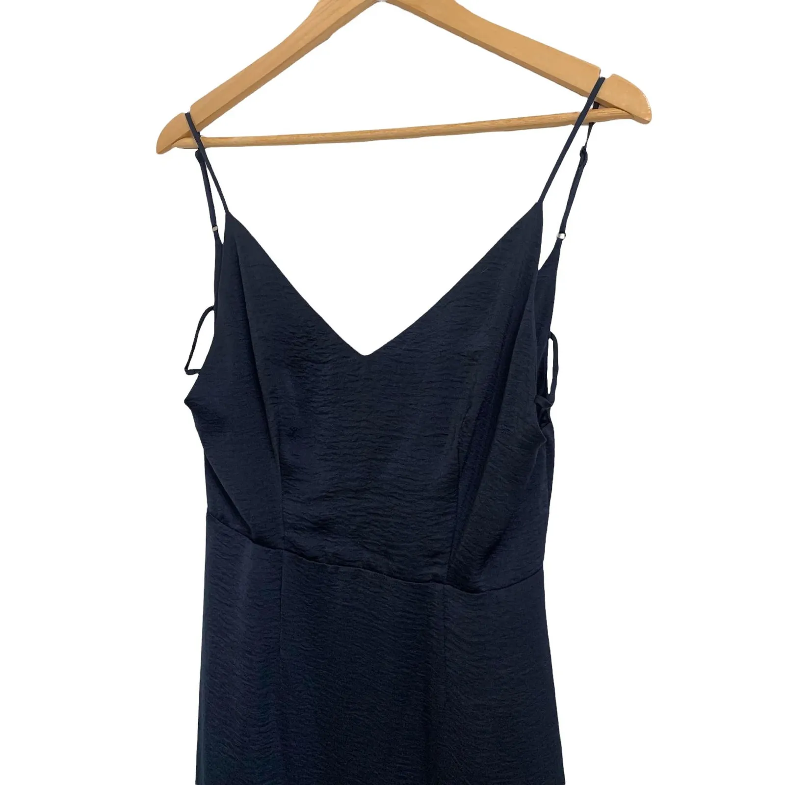 Capulet Navy Deep V-neck Maxi‎ Satin Dress High Slit Size Small - Image 2