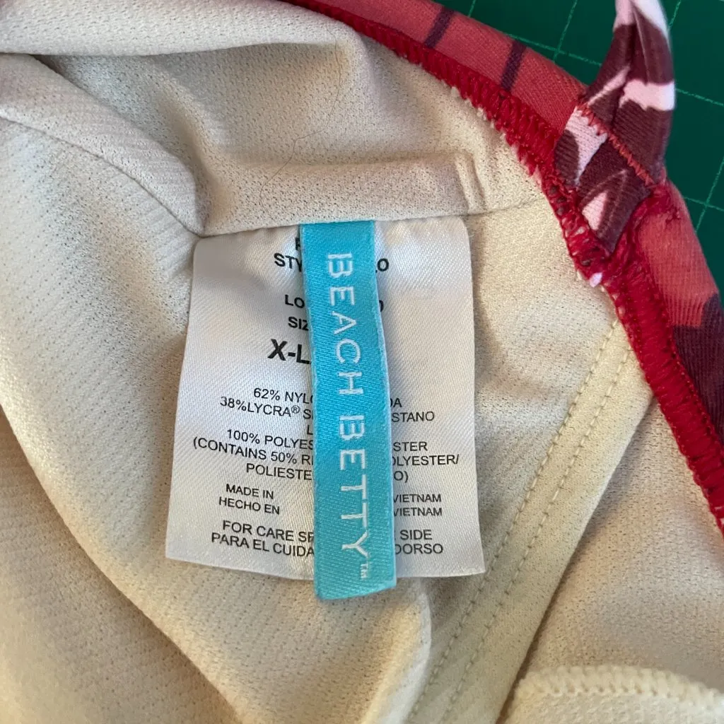 Beach Betty Women XL Rust Red Floral One Piece Swimsuit Crossback Straps Lined - Image 8