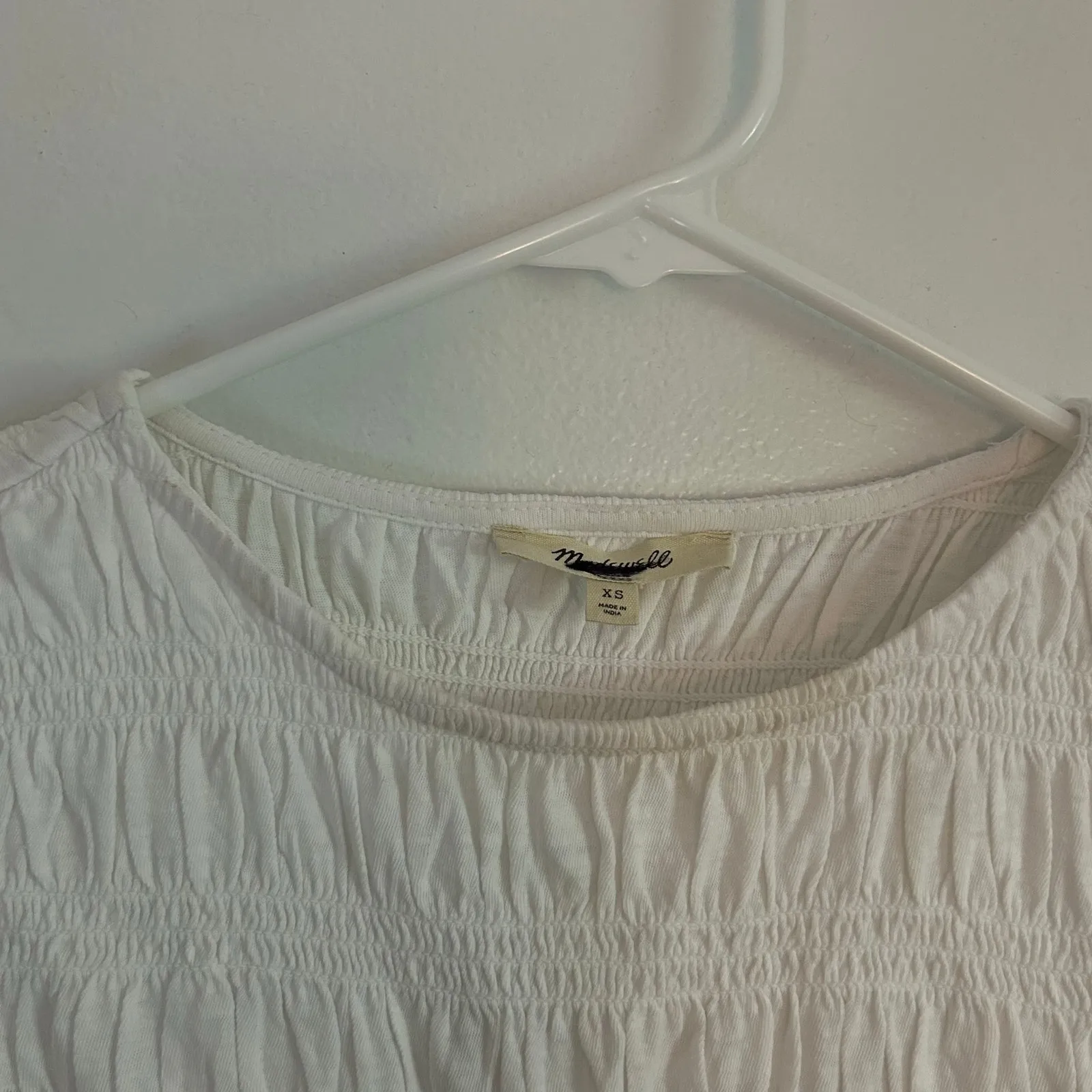 Madewell Women's Smocked Boatneck Cotton Linen Blend Tank Top L Large White New - Image 3
