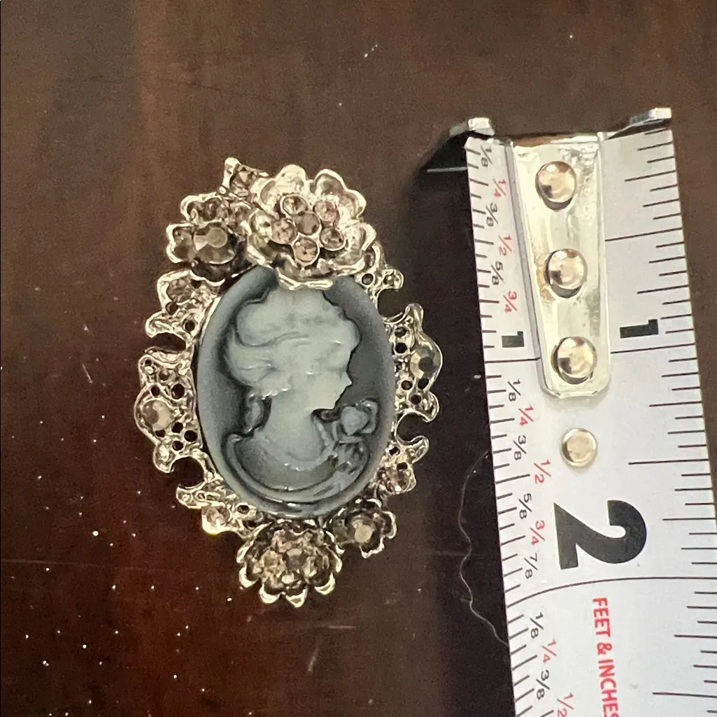 Elegant Cameo Jewelry Set ring and Lady Cameo Brooch Silver - Image 6
