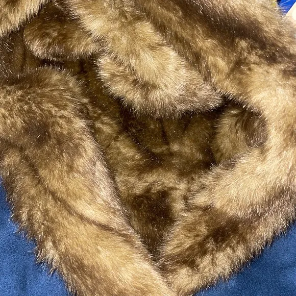 Dennis Basso Faux Suede Faux Fur Hooded Coat Jacket Brown Tan M/L - Image 7