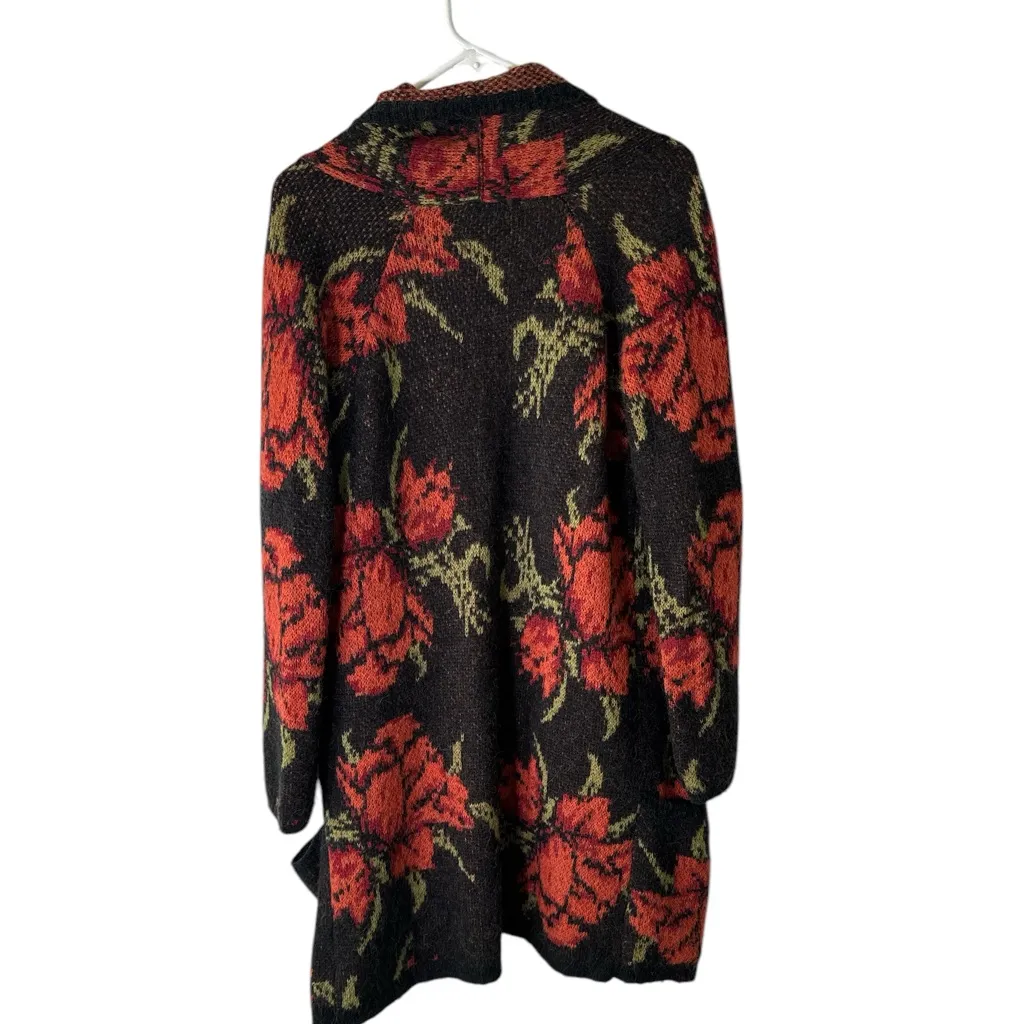 Free People Flower Power Orange Floral Knit Cardigan Boho Sweater Small in GUC - Image 4