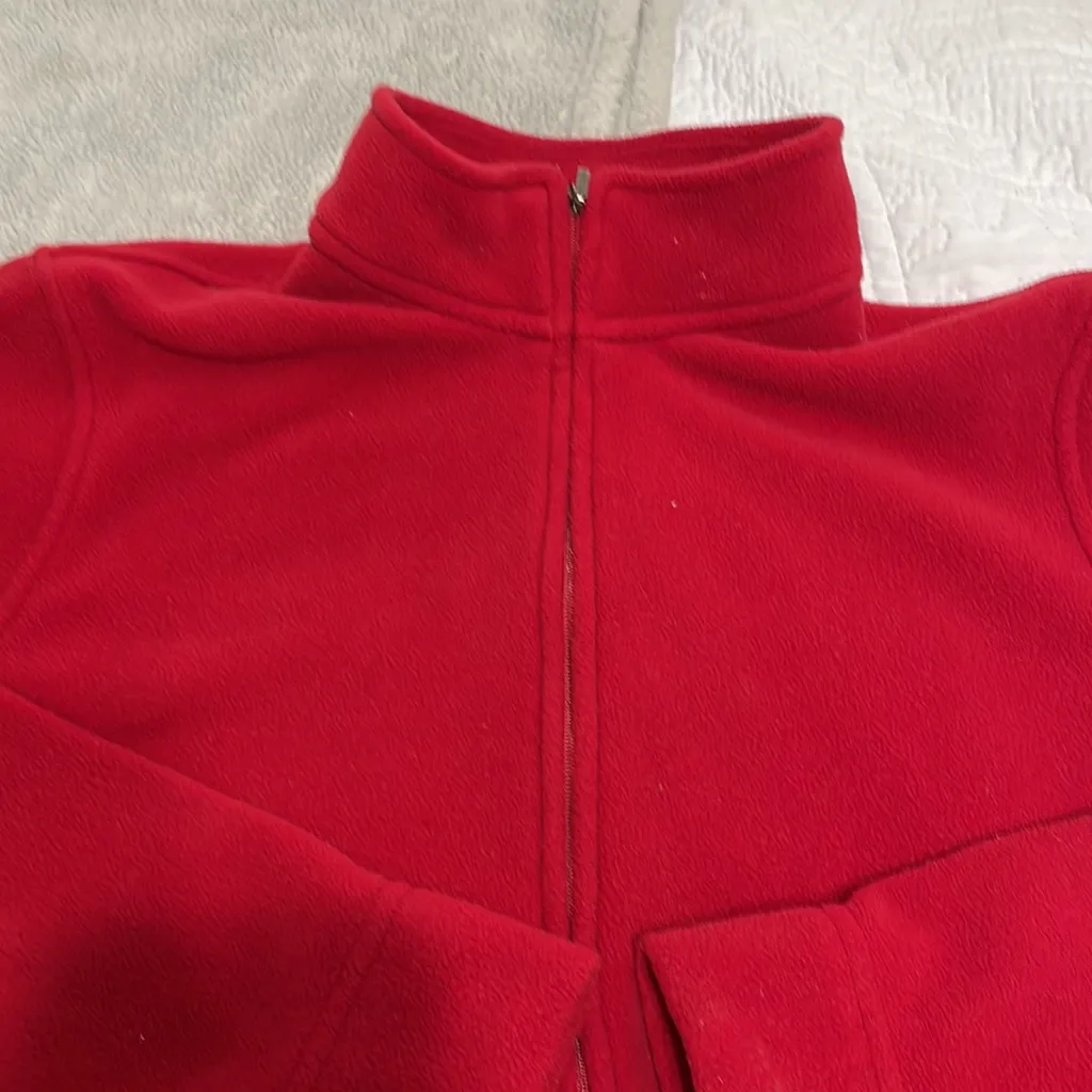 LL Bean Red Fleece Zipper Jacket Size L - Image 6