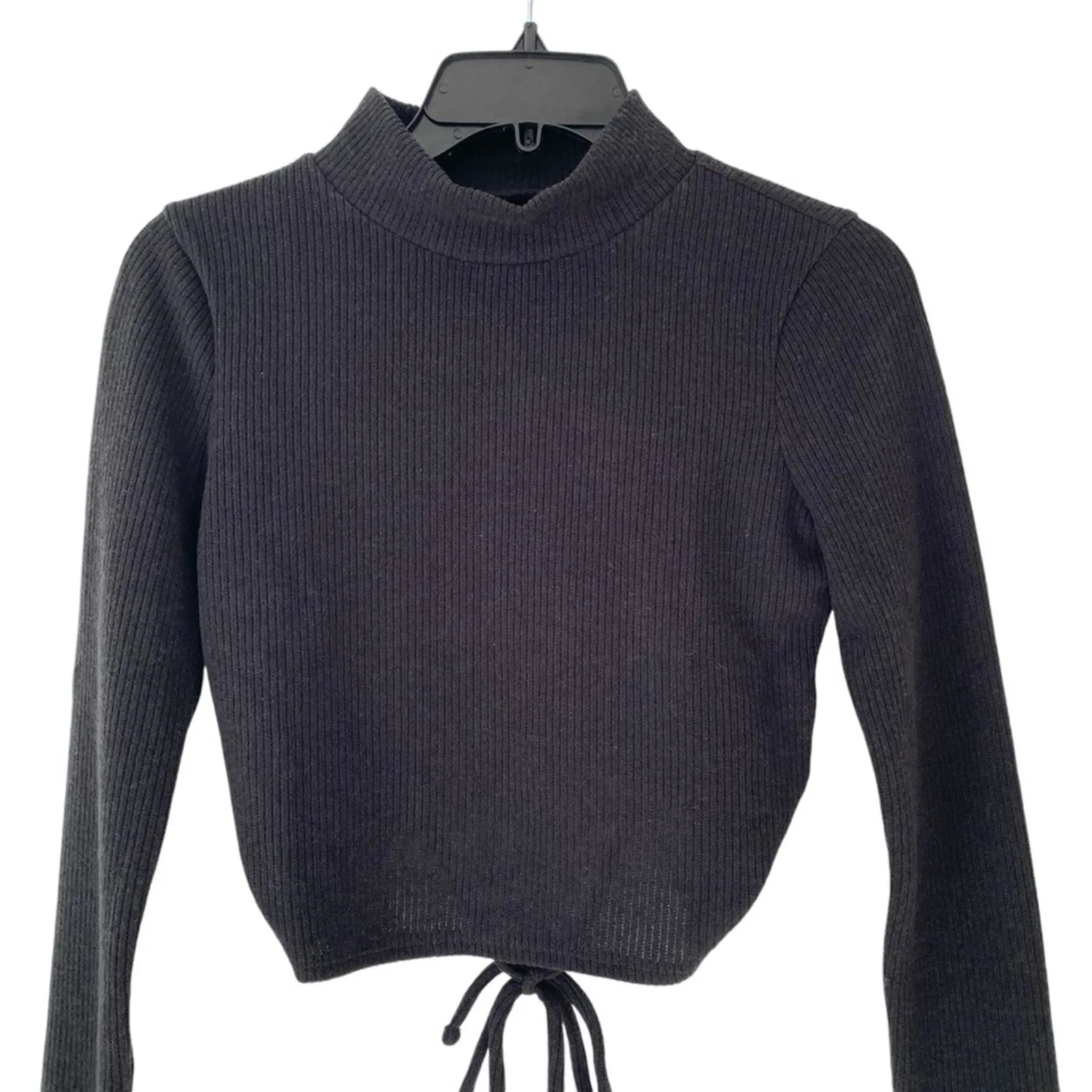 Madewell Black Ribbed Mockneck Open Back Crop Top size XS - Image 5