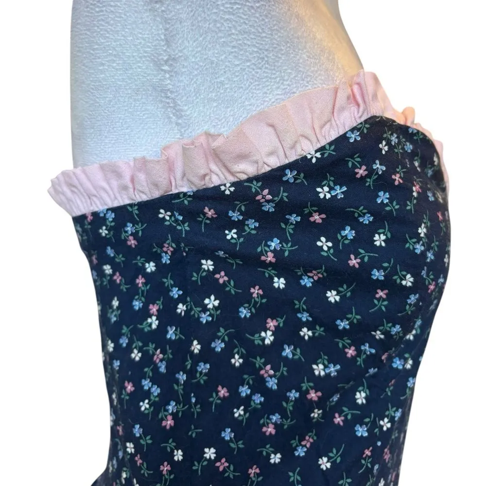 Blue Ditsy Floral Midi Dress Sweetheart Neckline Ruffle Trim Prairie Size Small - Image 7