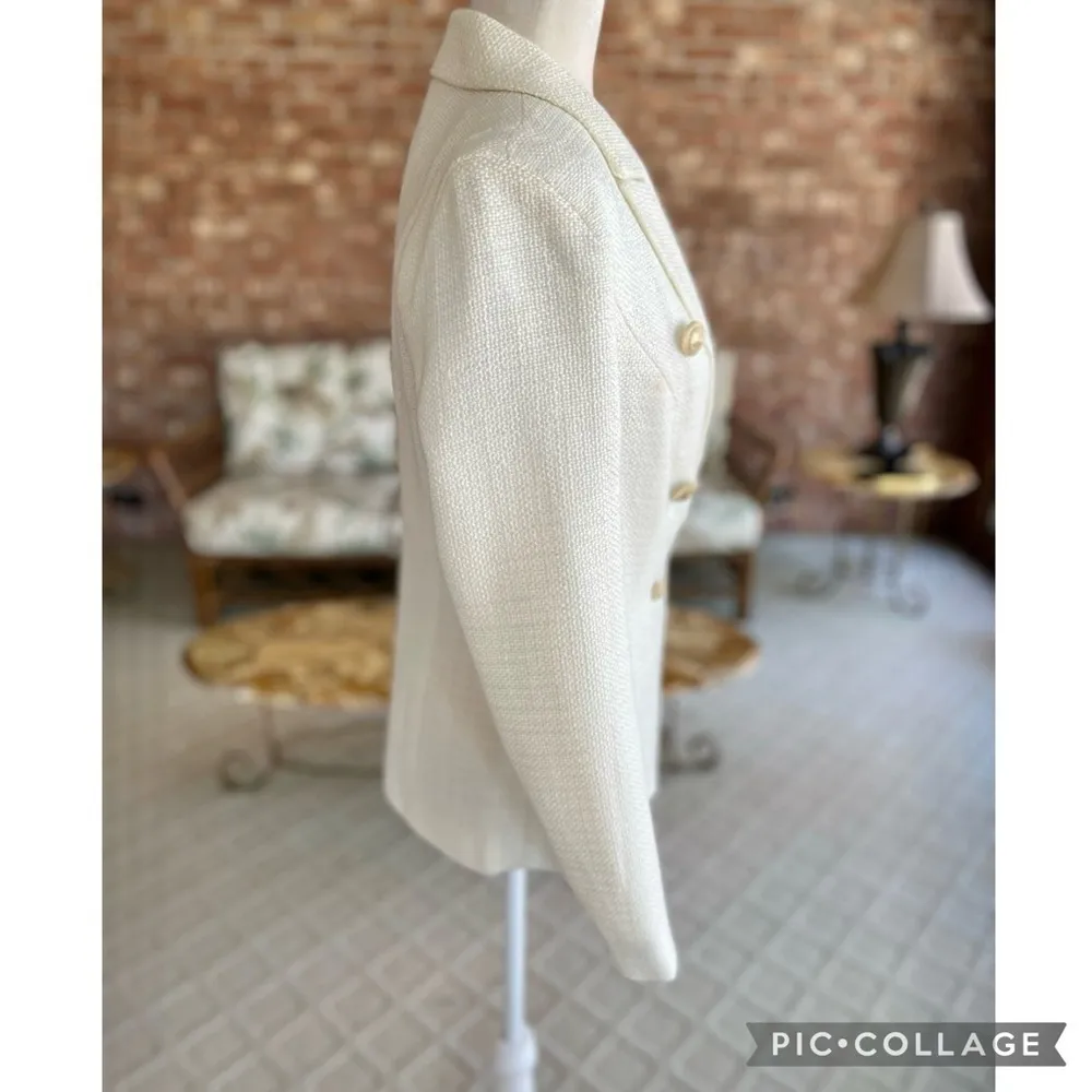 Venus Blazer Tweed Double Breasted Cutaway Off White M Office Party Luxe Classic - Image 10