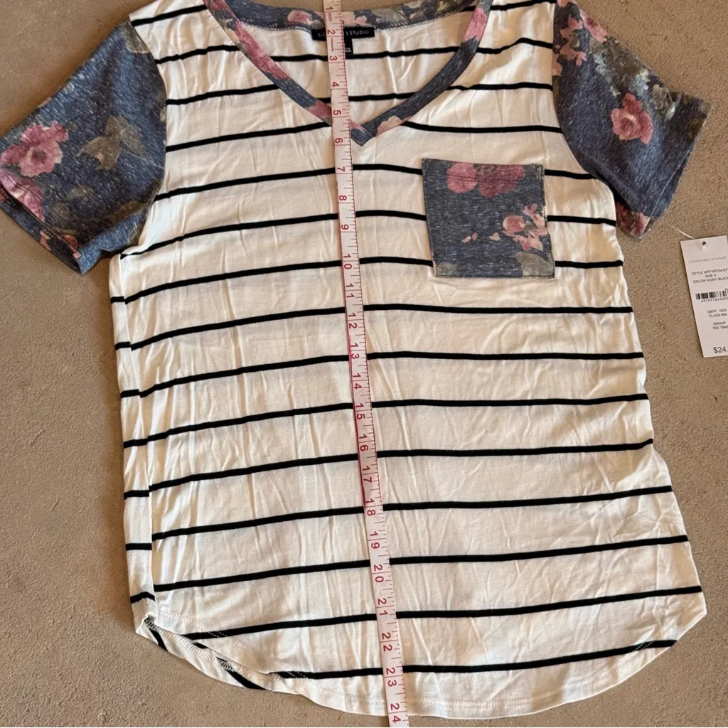Signature Studio Striped Tee with Floral Accents - Image 7