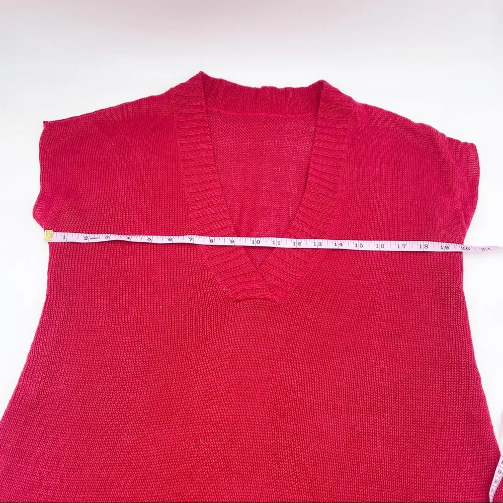 Eileen Fisher 100% Hemp Cap Sleeve V-Neck Knit Sweater Red Women's Size Small - Image 6