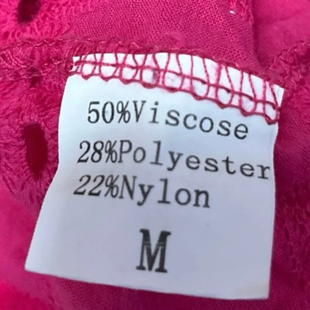 Women's Pink Knit Twist Knot Eyelet Ruffle Strapless Bandeau Tube Tank Top Sz M Size M - Image 3