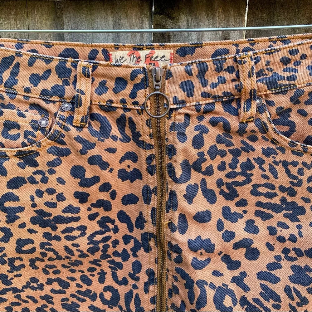 Free People We The Free Zip It Up Leopard Print Denim Mini Skirt - Image 3