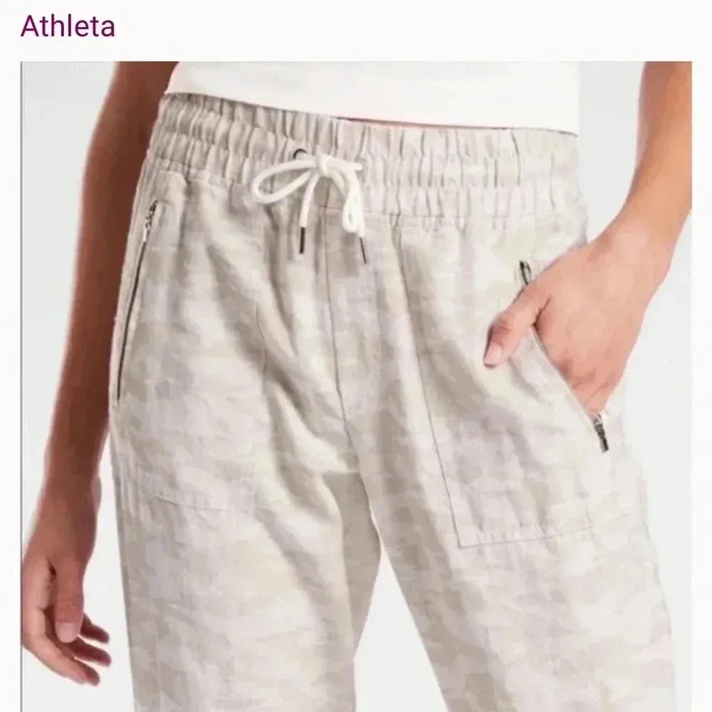 Athleta Tan Camo Print High Rise Cabo Tide Linen Jogger Pants - Image 2