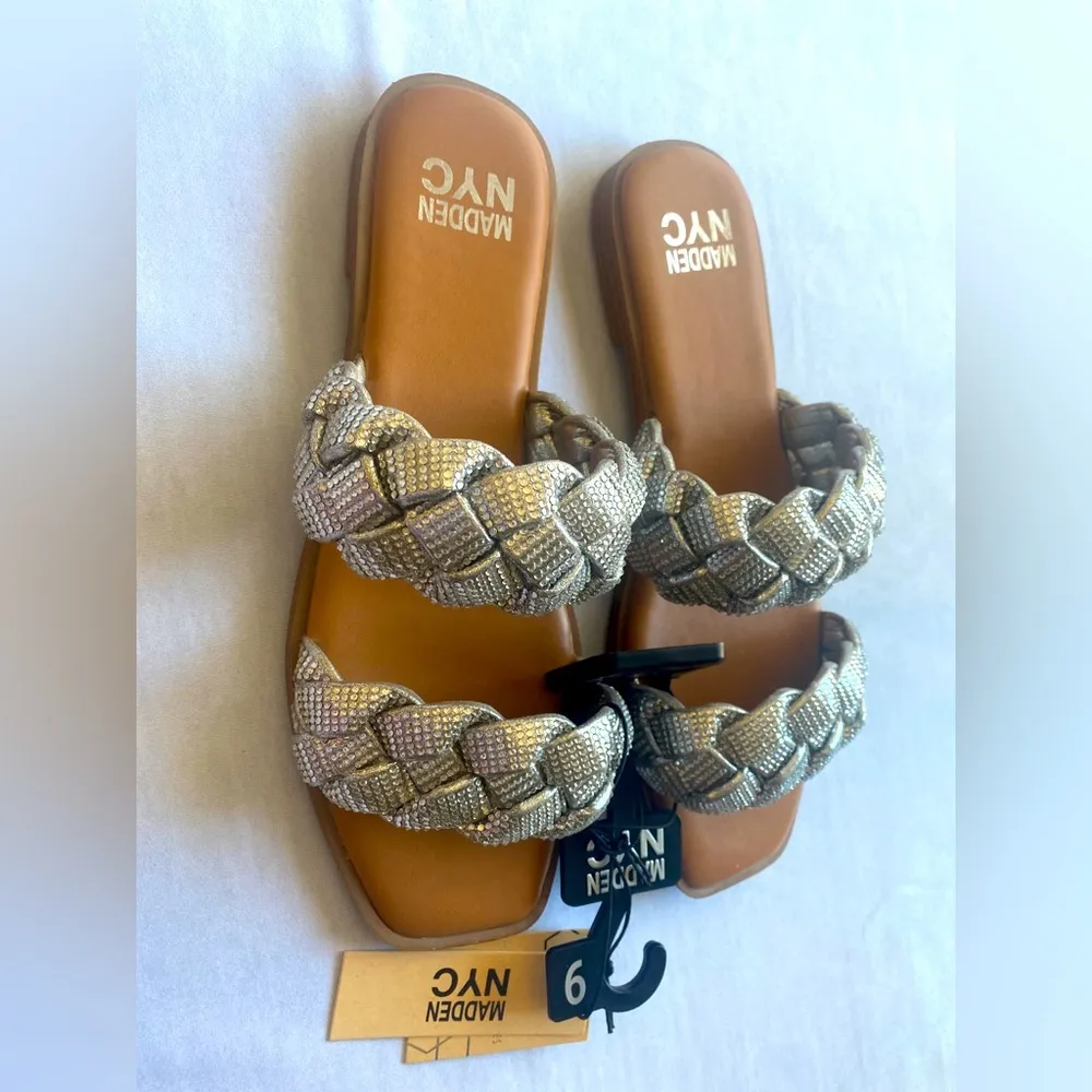 MADDEN NYC Two‎ Band Braid Silver Rhinestone Comfort Foam Insoles Sandals
Size 9 - Image 3
