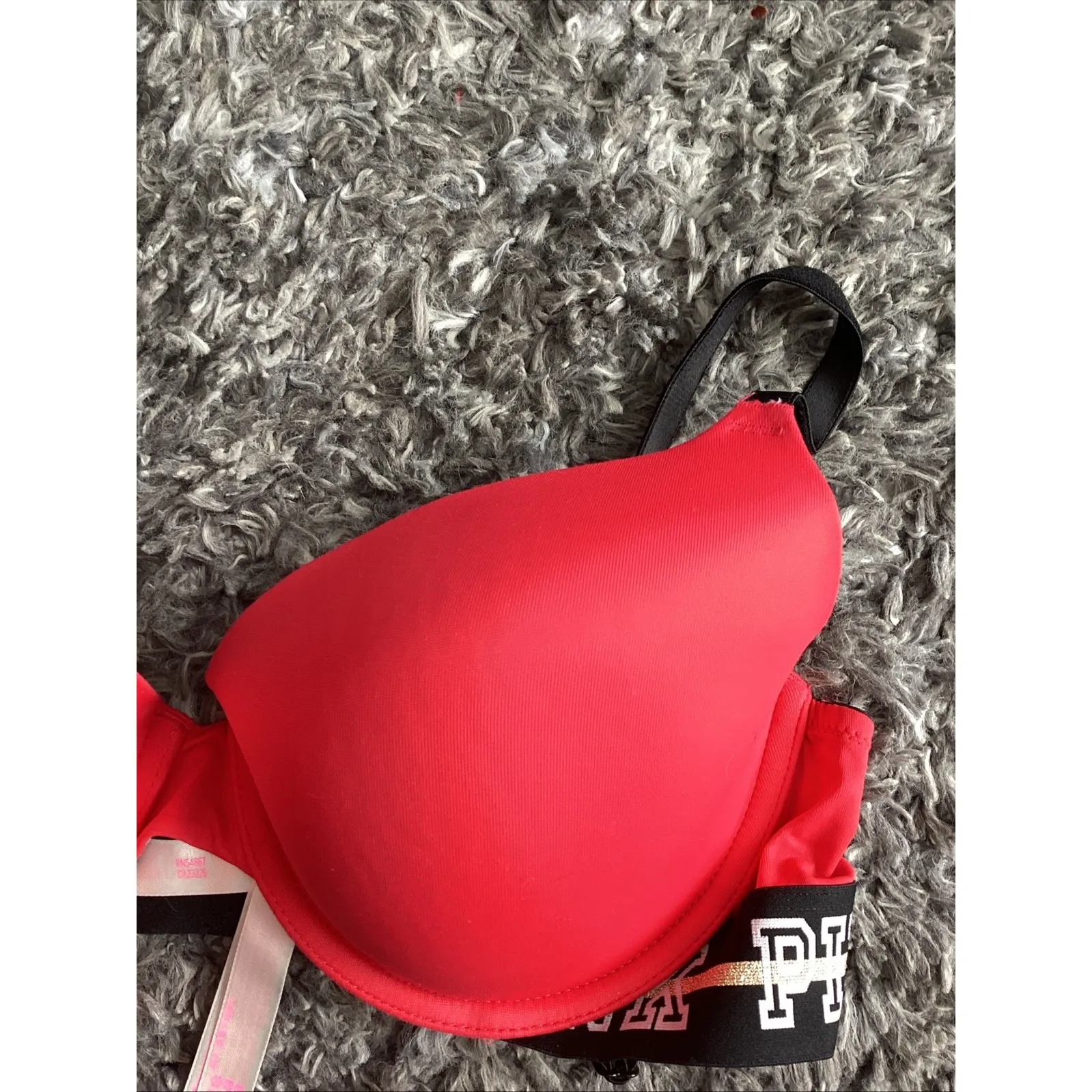 Victoria Secret PINK Bra Size 36c Red Underwire Pink Logo On Band - Image 2