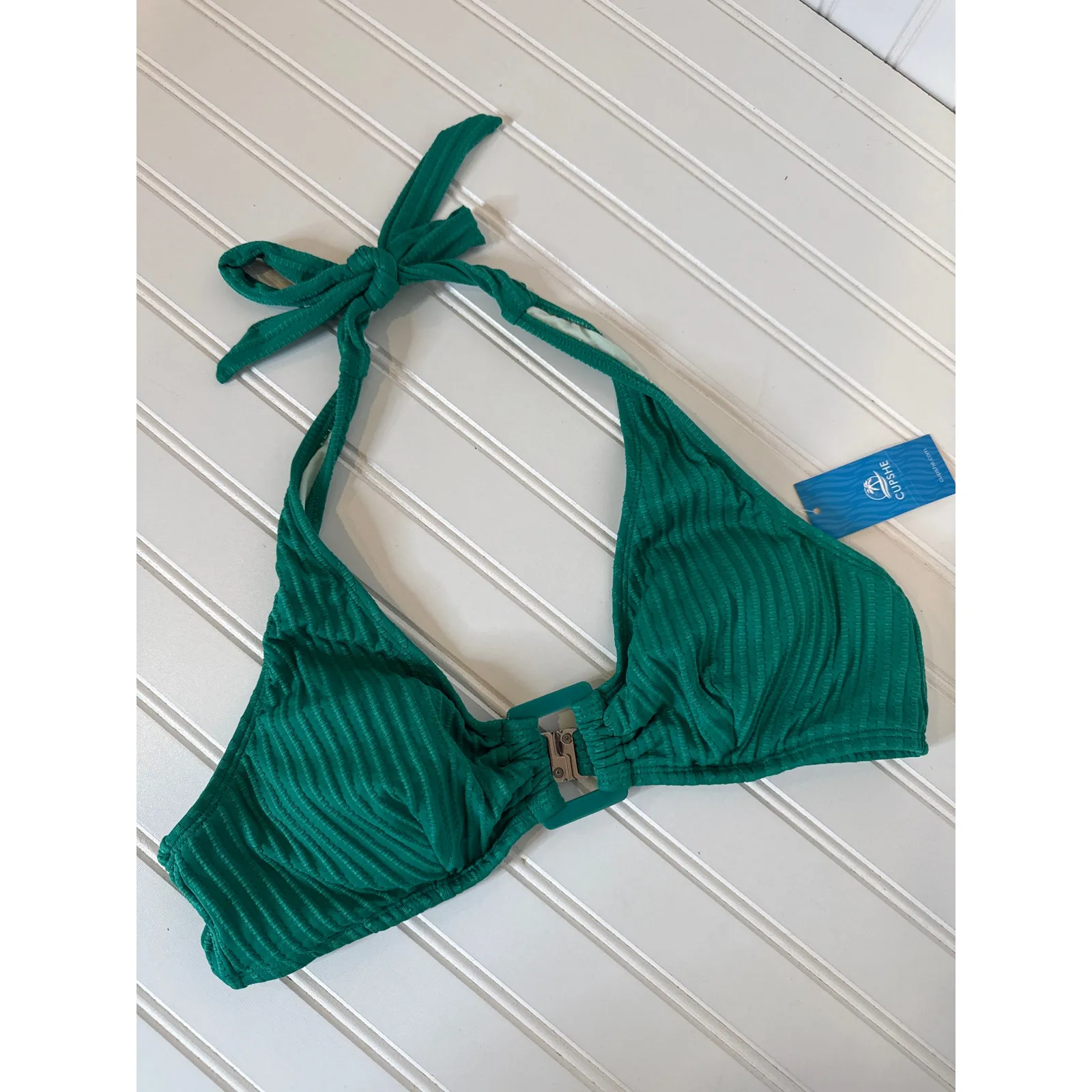 NWT Cupshe Lot of 3 Swim Bikini Tops - Black Green Blue Beach Surf Bundle Size M - Image 5