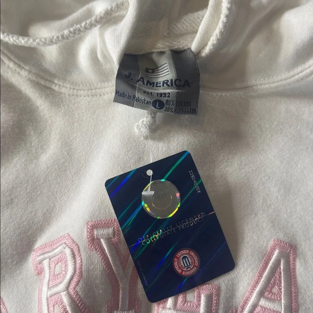 Women’s White Embroidered MARYLAND College Drawstring Hoodie Size L NEW - Image 9