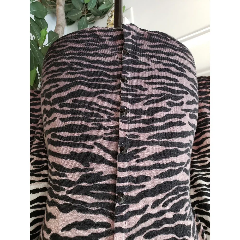 Carolyn Taylor Sweater Womens M Black White Zebra Print Lace Trim Rhinestone - Image 9