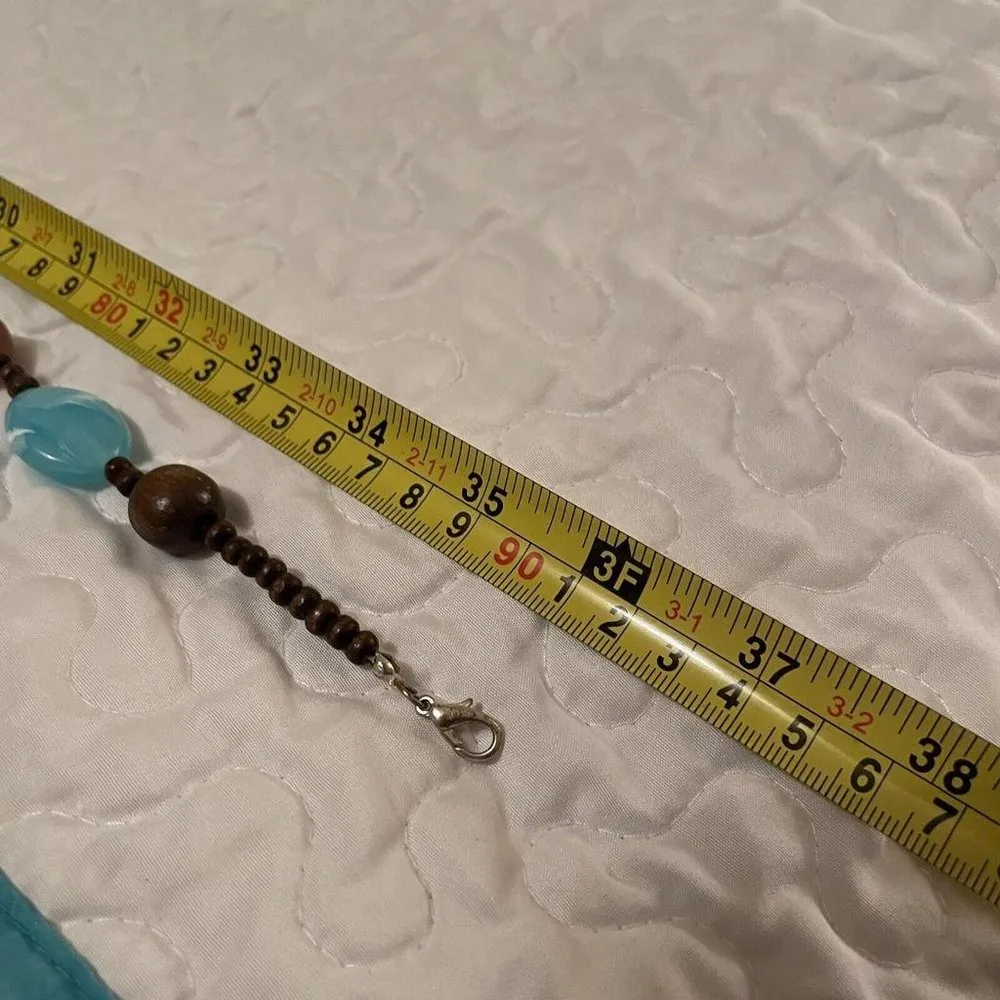 Women’s Long Beaded Necklace Blue / Brown Plastic 36 Inch - Image 8