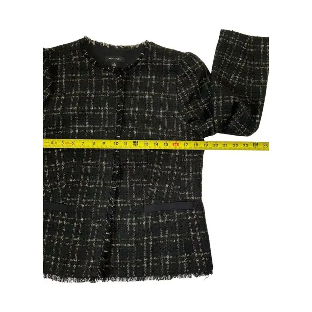 Ann Taylor Women Size 10 Tweed Blazer Black Business Office Career | 16-268 - Image 7