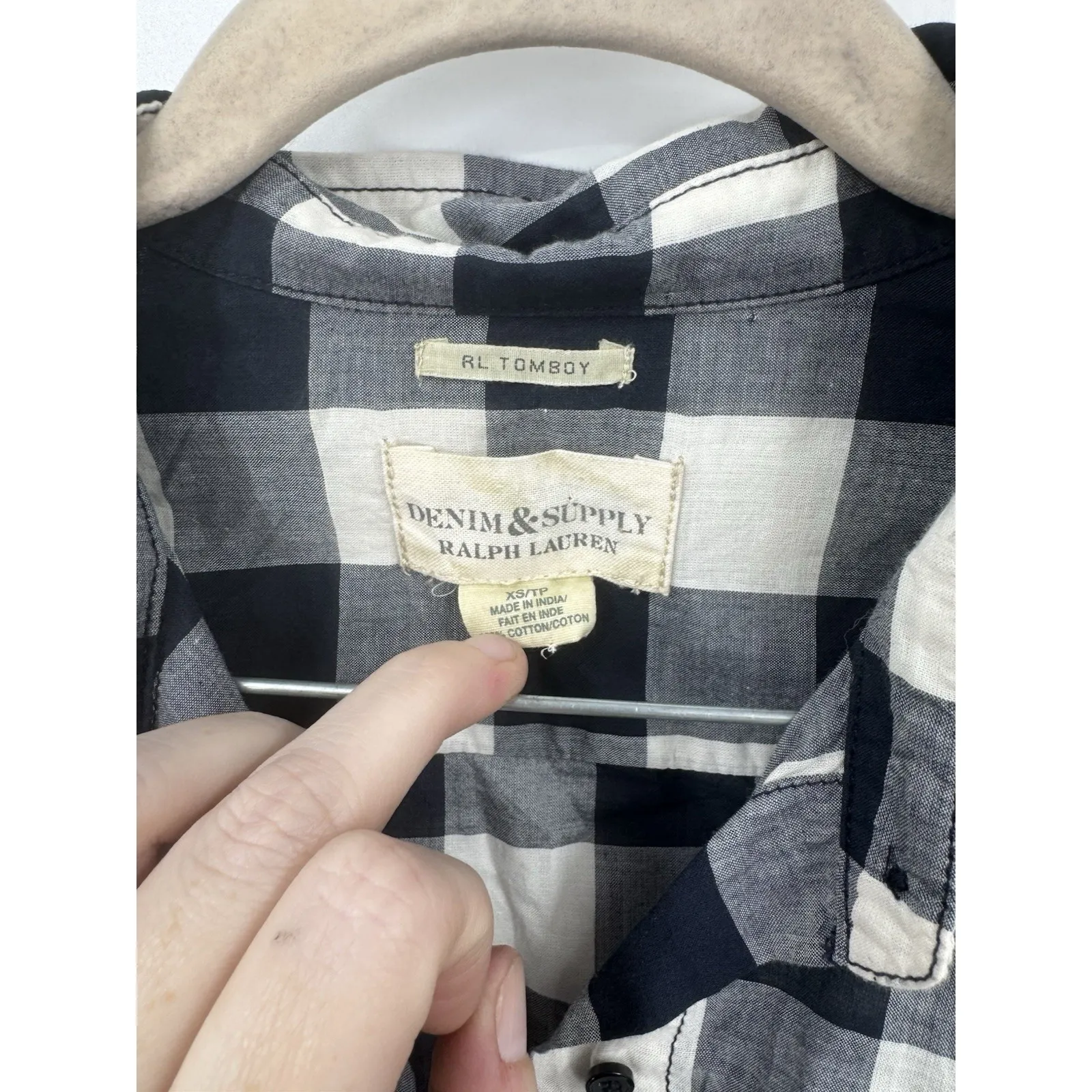 Ralph Lauren Denim & Supply Tomboy Button Shirt Women XS Black White Western - Image 3