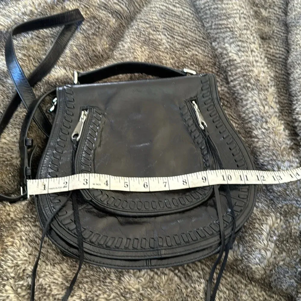 Rebecca minkkoff black leather whipstitch  saddle bag purse w/crossbody/ handle - Image 16