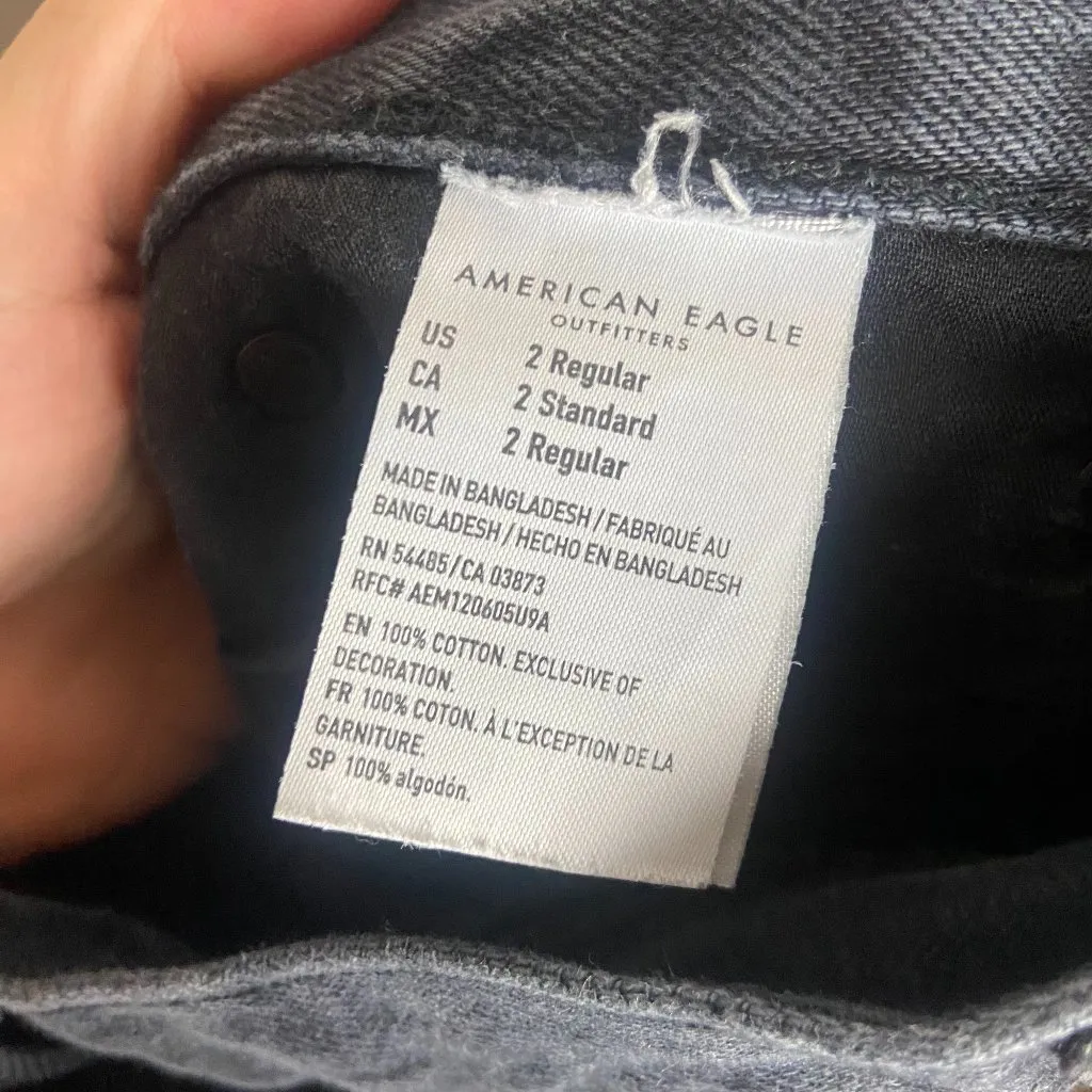 American Eagle Size 2 Jeans 90's Slim Boyfriend Black Denim Distressed High Rise - Image 9