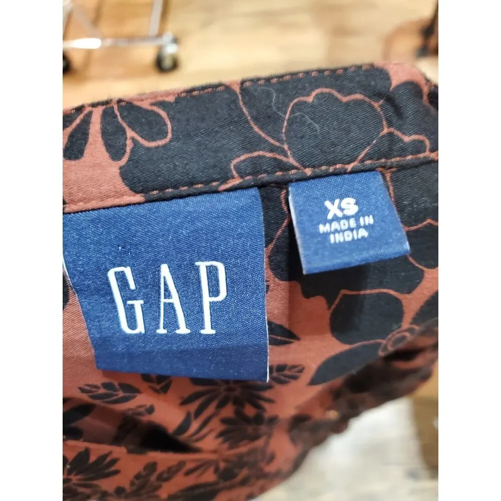 Gap Women's Brown Floral Crew Neck Long Sleeve Button Front Knee Length Dress XS - Image 11