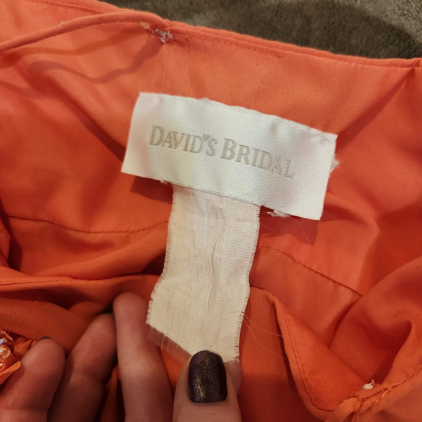 David's Bridal Orange Sleeveless Floral Vintage Bridesmaid Maxi Long Gown Large - Image 8