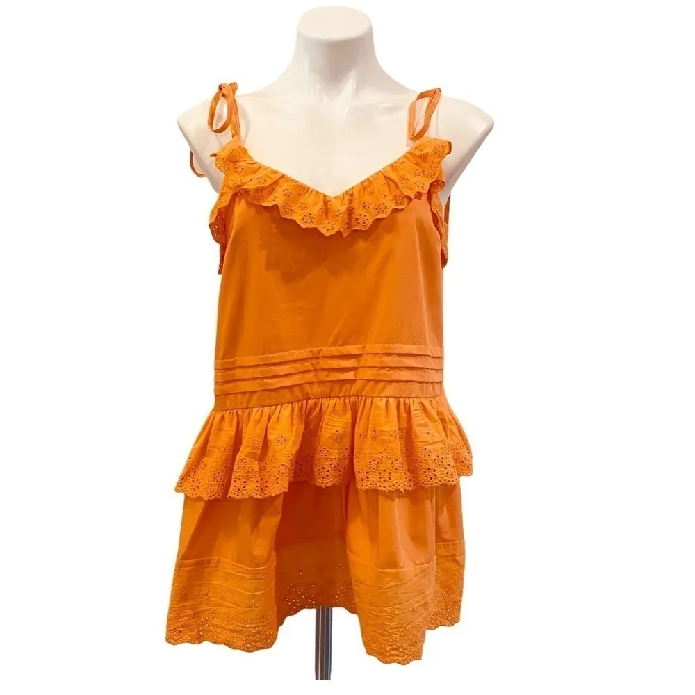 ANTHROPOLOGIE X MARE MARE Josephine Ruffle Eyelet Lace Trim Top Orange Size S - Image 5
