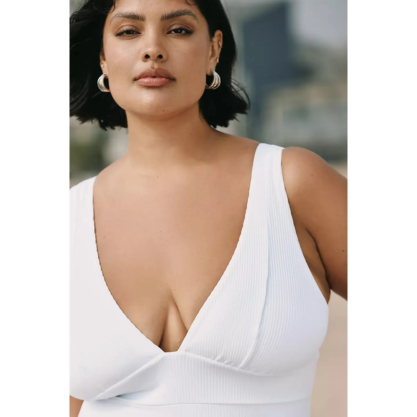 Andie Swim Sample The Mykonos Ribbed One Piece in White S - Image 4