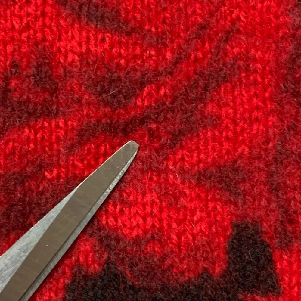 Vintage 90s Sweater Cherry Red Black Dark Floral Knit Pullover Wool Angora Size L - Image 6