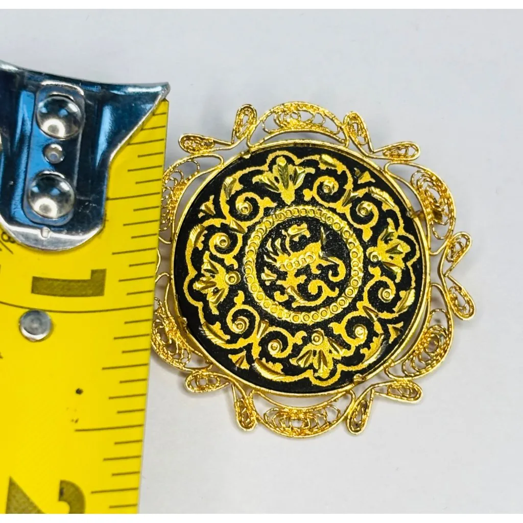Vintage Damascened Toledo Brooch: Golden Bird Design Gold - Image 6