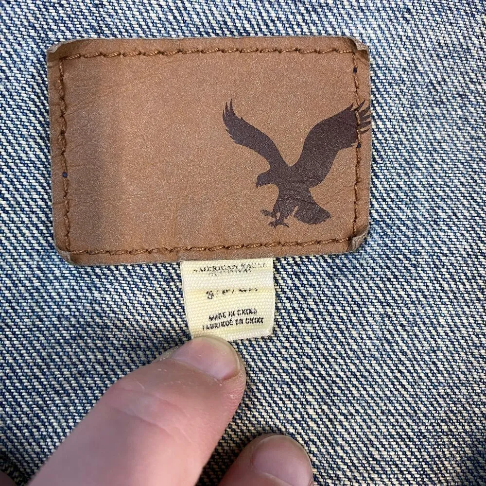 American Eagle Outfitters Denim Oversized Jacket Hand Painted Lion Size S - Image 4