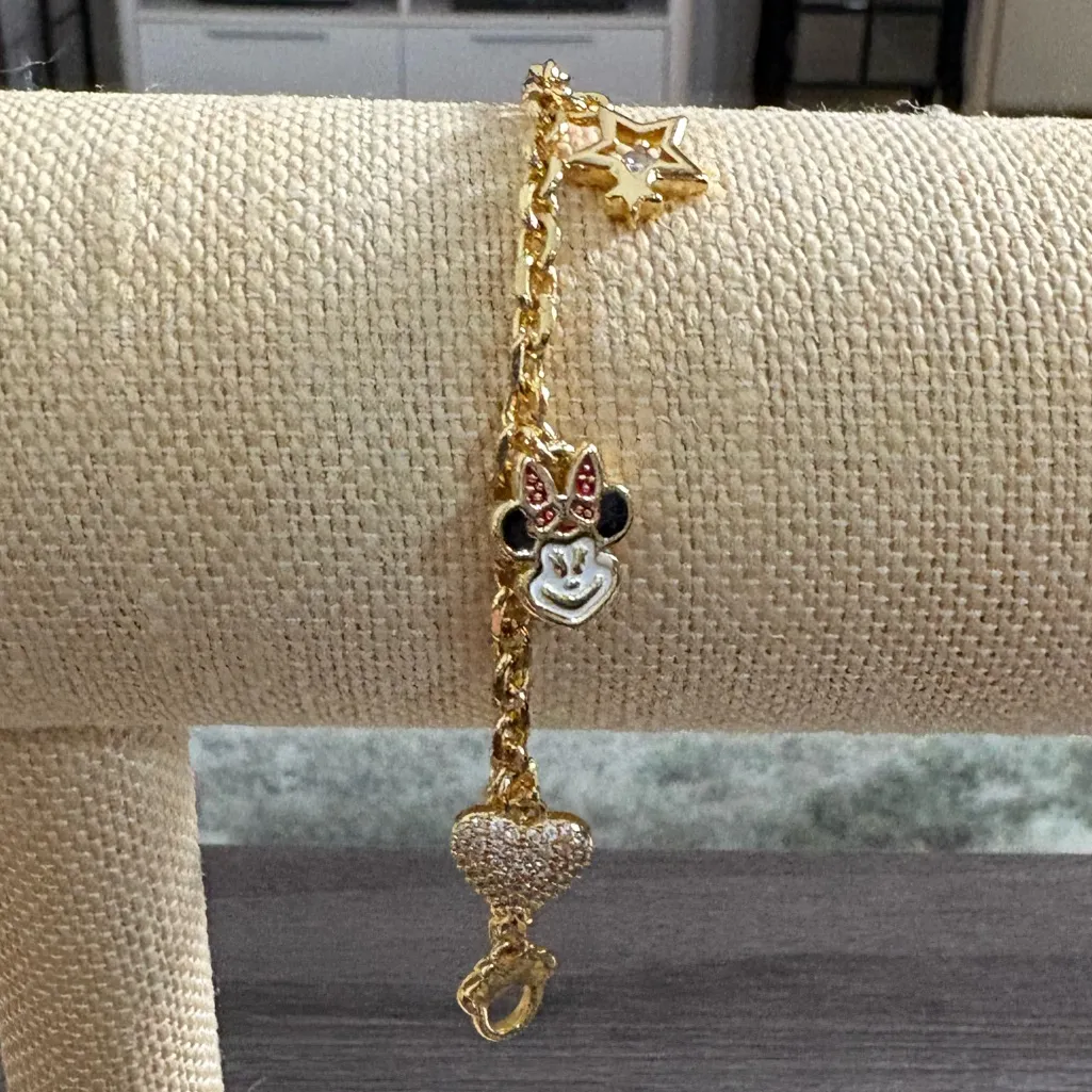 Minnie Mouse Gold Crystal Enamel Charm Bracelet - Image 4