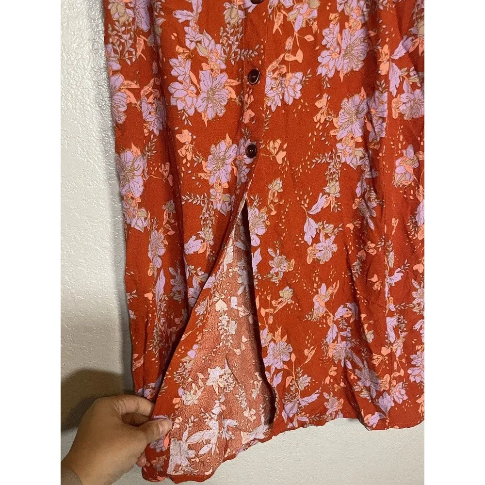 Free People Retro Love Floral Side Slit Boho Midi Skirt Size 8 - Image 8