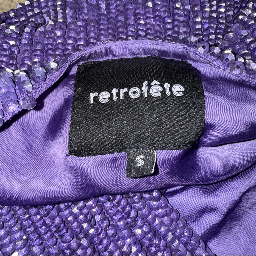 Retrofete Gabrielle Sequin‎ Metal Purple Wrap Robe Mini Dress Sz S - Image 7