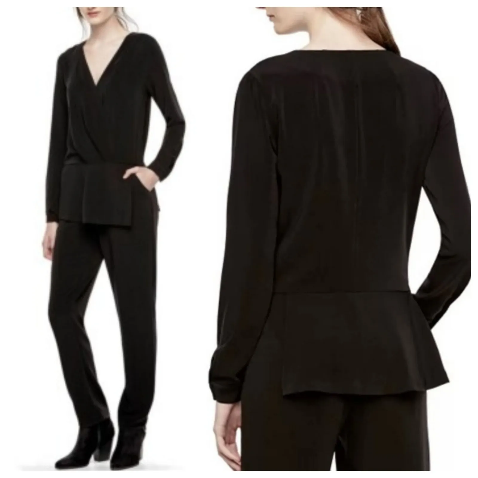 Thakoon for Design Nation Black Peplum Jumpsuit Long Sleeves V - Image 2