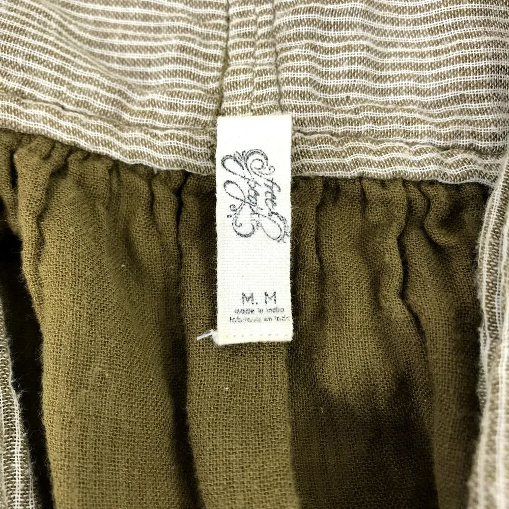 FREE  PEOPLE Blouse-Tunic Women M Olive All Who Wander Stripe Boho Cottage Chick - Image 9