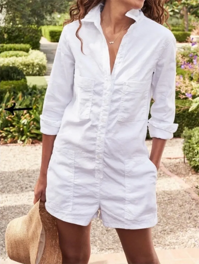 Frank & Eileen Ireland Romper Women’s Size Large White Italian Performance One P - Image 1