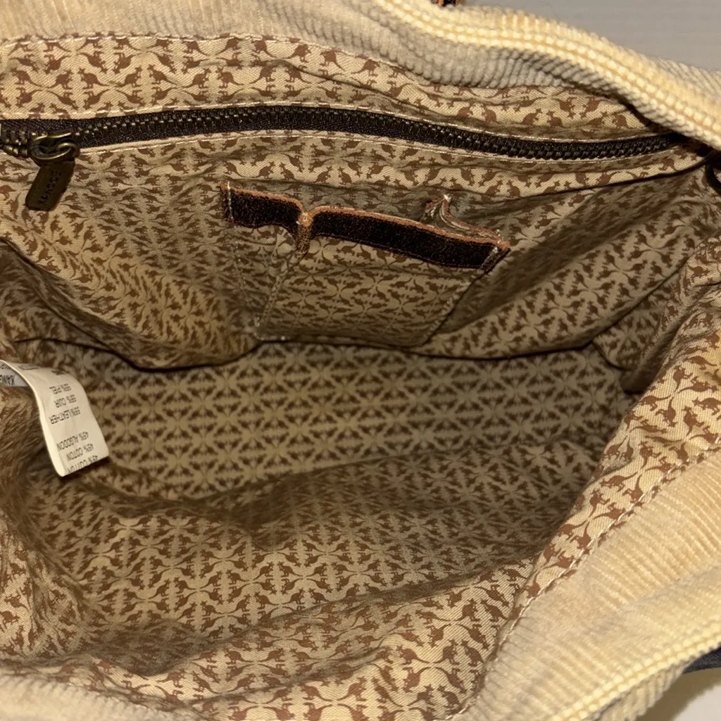 KANGOL BEIGE CORDUROY AND DARK BROWN LEATHER CROSSBODY/MESSENGER BAG ADJUSTABLE Tan - Image 11