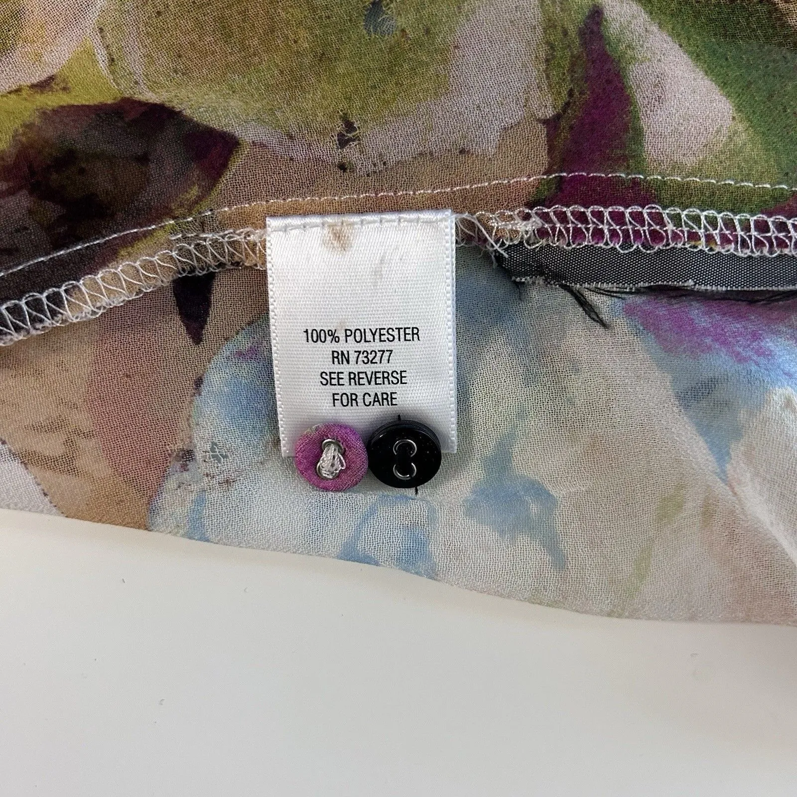 Simply Vera Wang Women's Long Sleeve Sheer Floral Multicolor Button Blouse XL - Image 6