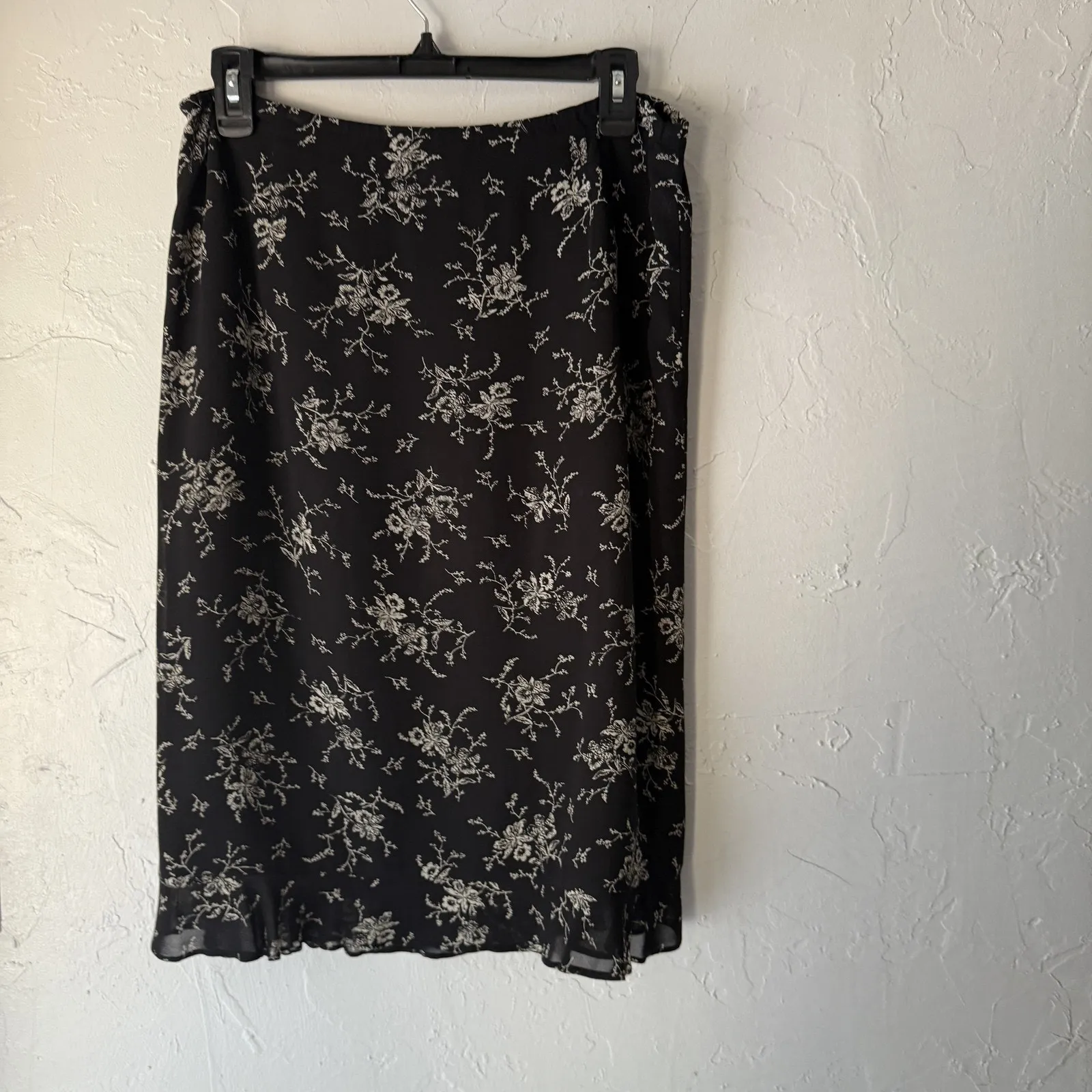 Talbots Skirt Y2k 10 Black White Floral Midi Side Zip Lined‎ Whimsigoth Witchy - Image 10