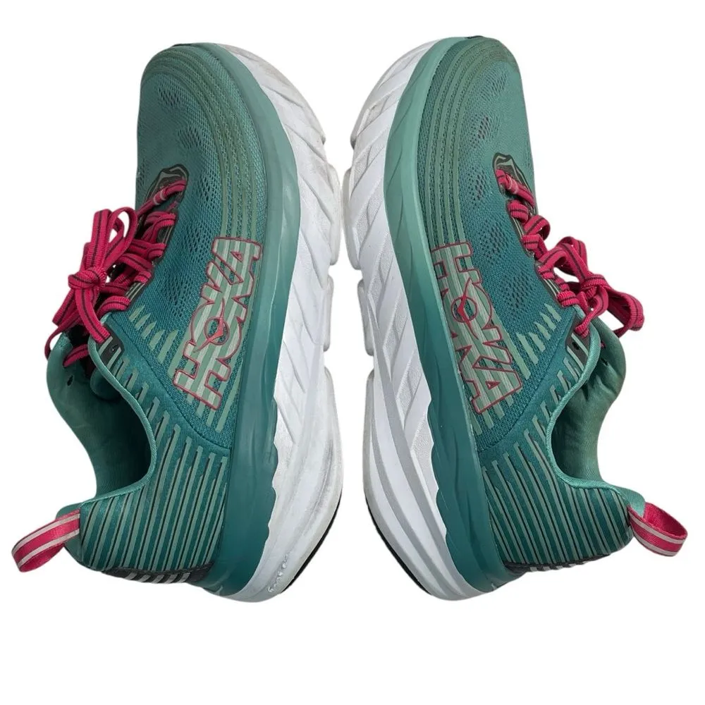 Hoka One One Women's Bondi 6 Teal‎ and Pink Size 7.5 1019270 Blue - Image 4